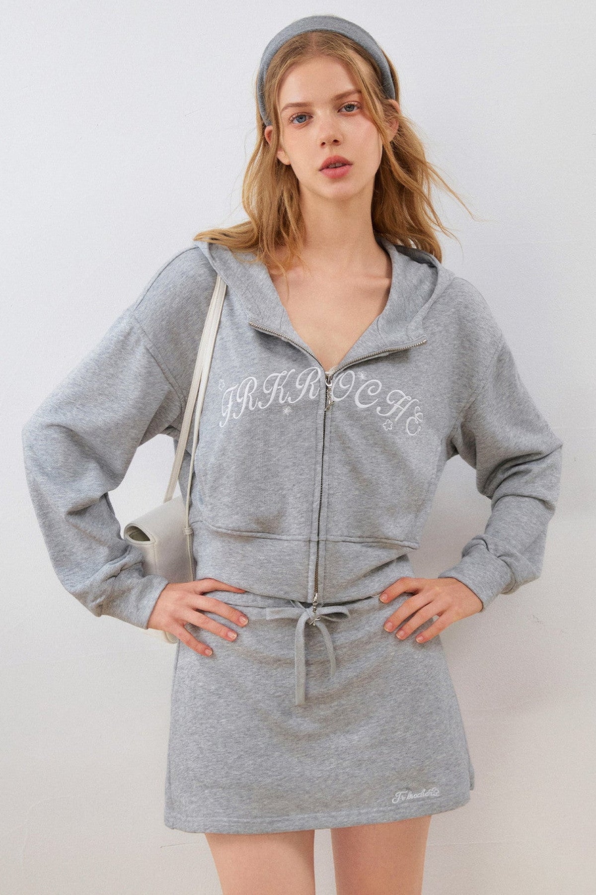 High-Waisted Hooded Sweatshirt Jacket Skirt Set-Up