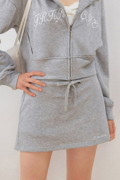 High-Waisted Hooded Sweatshirt Jacket Skirt Set-Up