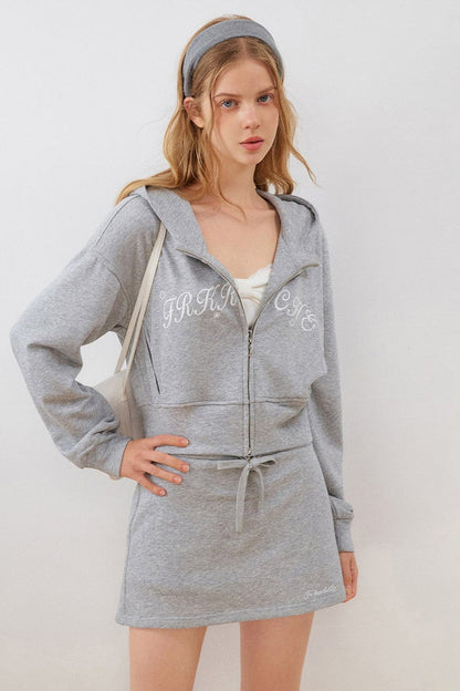 High-Waisted Hooded Sweatshirt Jacket Skirt Set-Up