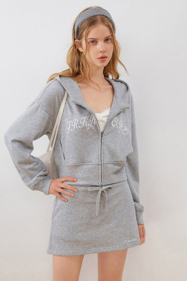 High-Waisted Hooded Sweatshirt Jacket Skirt Set-Up