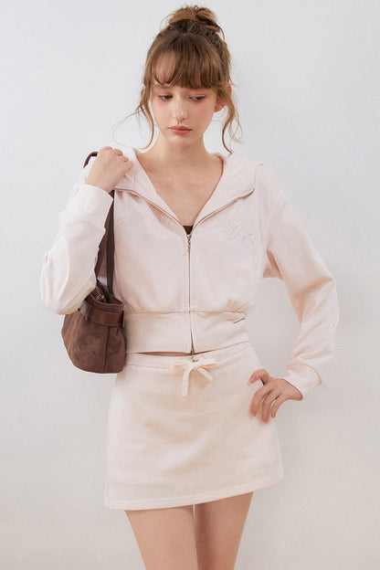 High-Waisted Hooded Sweatshirt Jacket Skirt Set-Up