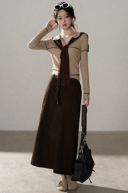 Pullover Shawl Knit Top and Skirt Set-Up
