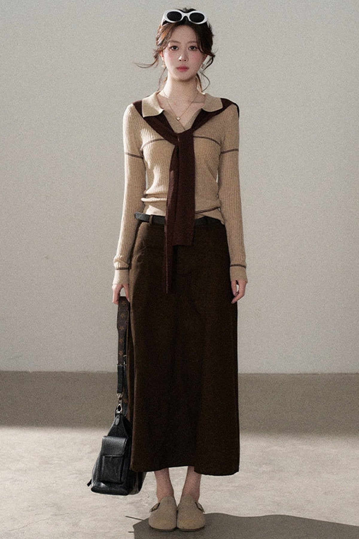 Pullover Shawl Knit Top and Skirt Set-Up