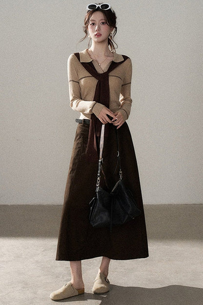 Pullover Shawl Knit Top and Skirt Set-Up