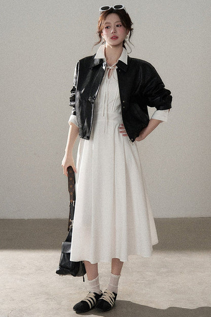 Giacca corta in pelle PU con revers