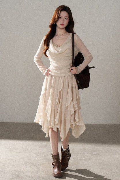 Off-Shoulder Rhinestone Knit Top and Skirt Set-Up