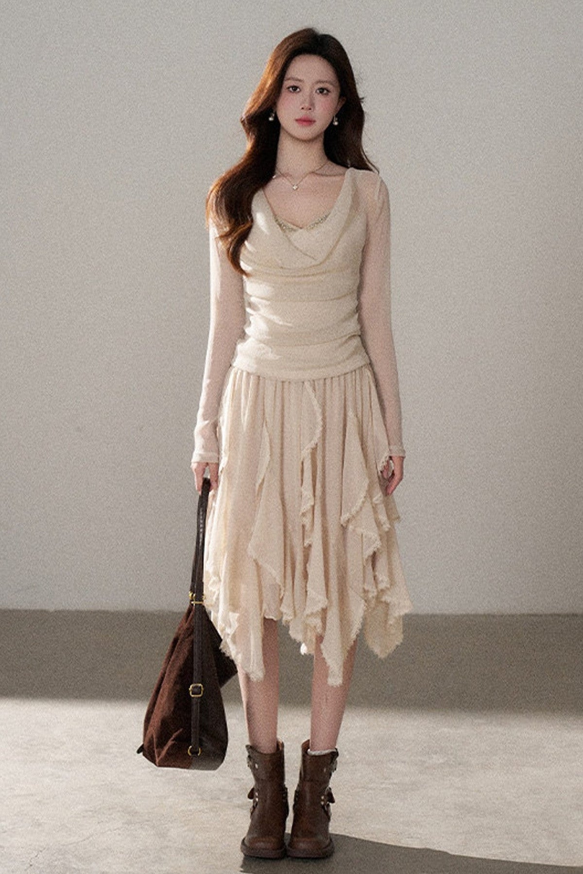 Off-Shoulder Rhinestone Knit Top and Skirt Set-Up