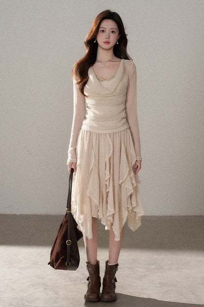 Off-Shoulder Rhinestone Knit Top and Skirt Set-Up