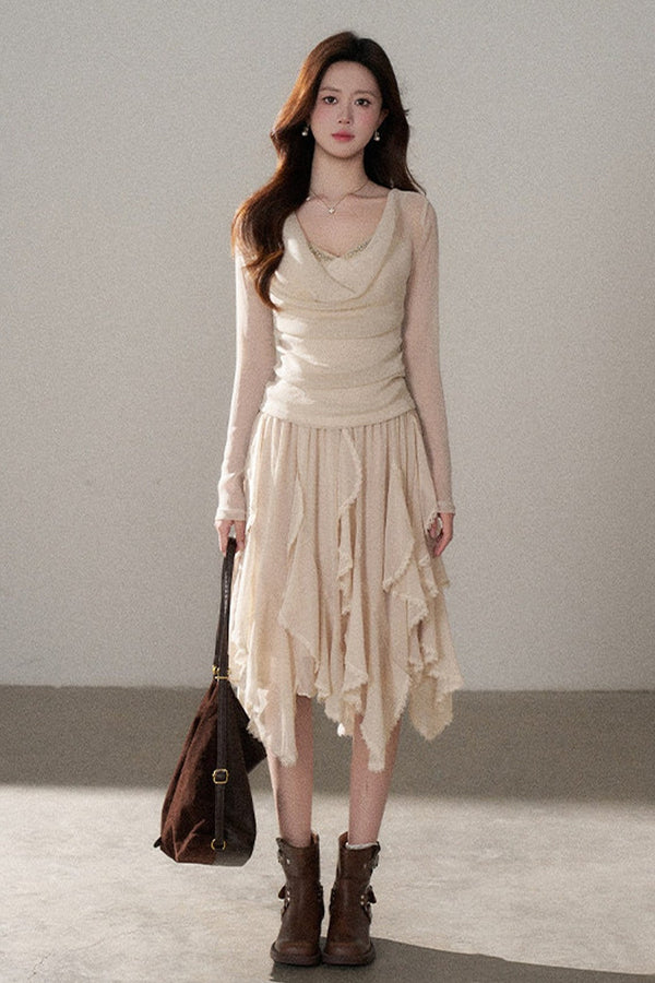 Off-Shoulder Rhinestone Knit Top and Skirt Set-Up
