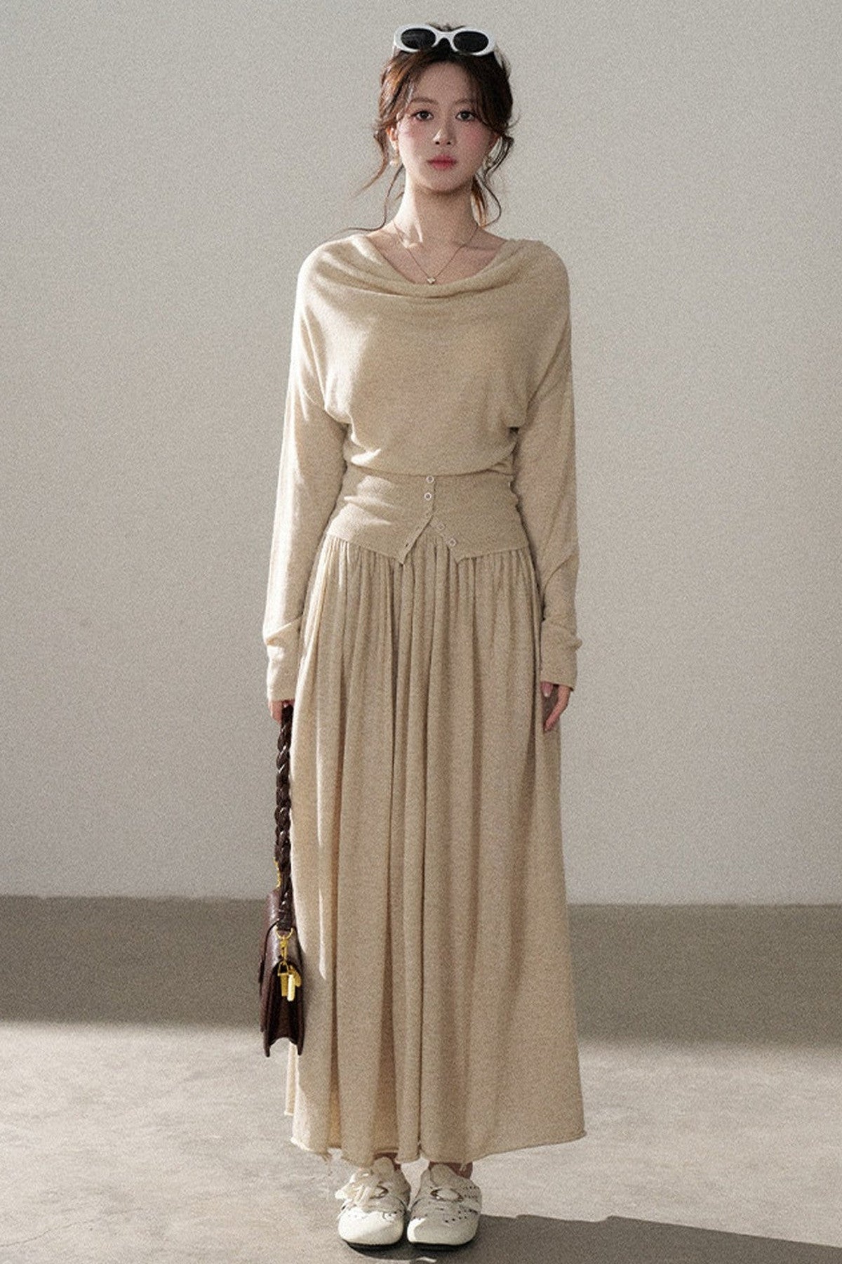 Long Sleeve Knit Top and Skirt Set