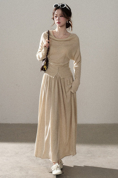 Long Sleeve Knit Top and Skirt Set