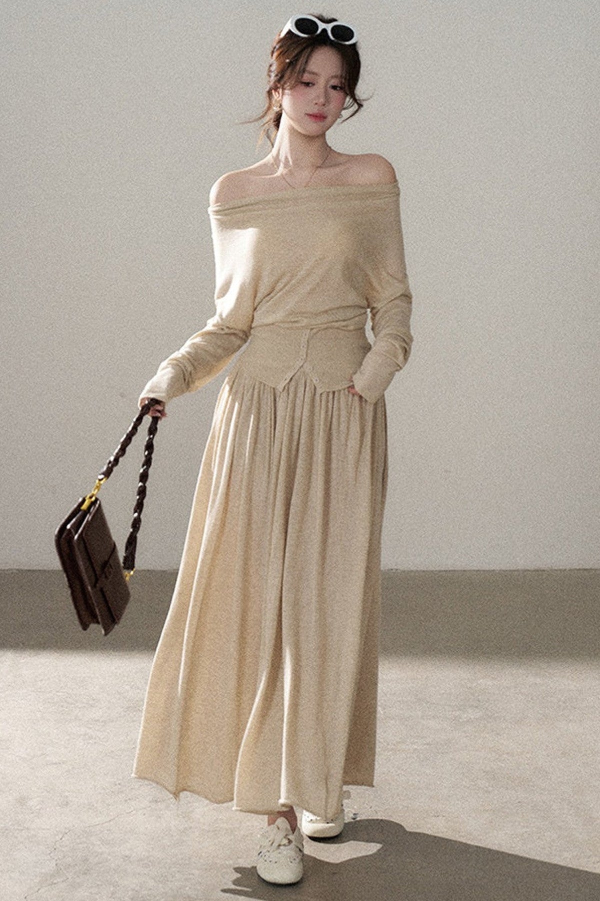 Long Sleeve Knit Top and Skirt Set