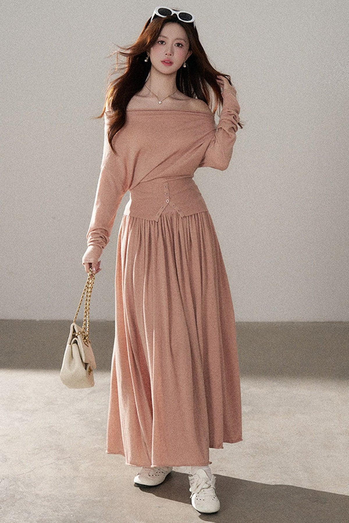 Long Sleeve Knit Top and Skirt Set