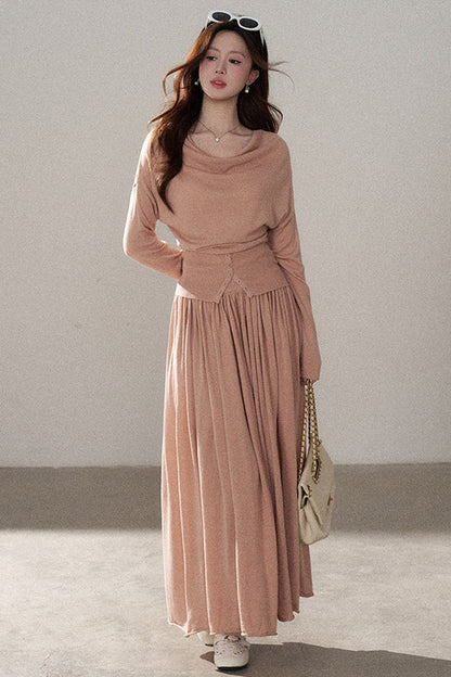 Long Sleeve Knit Top and Skirt Set