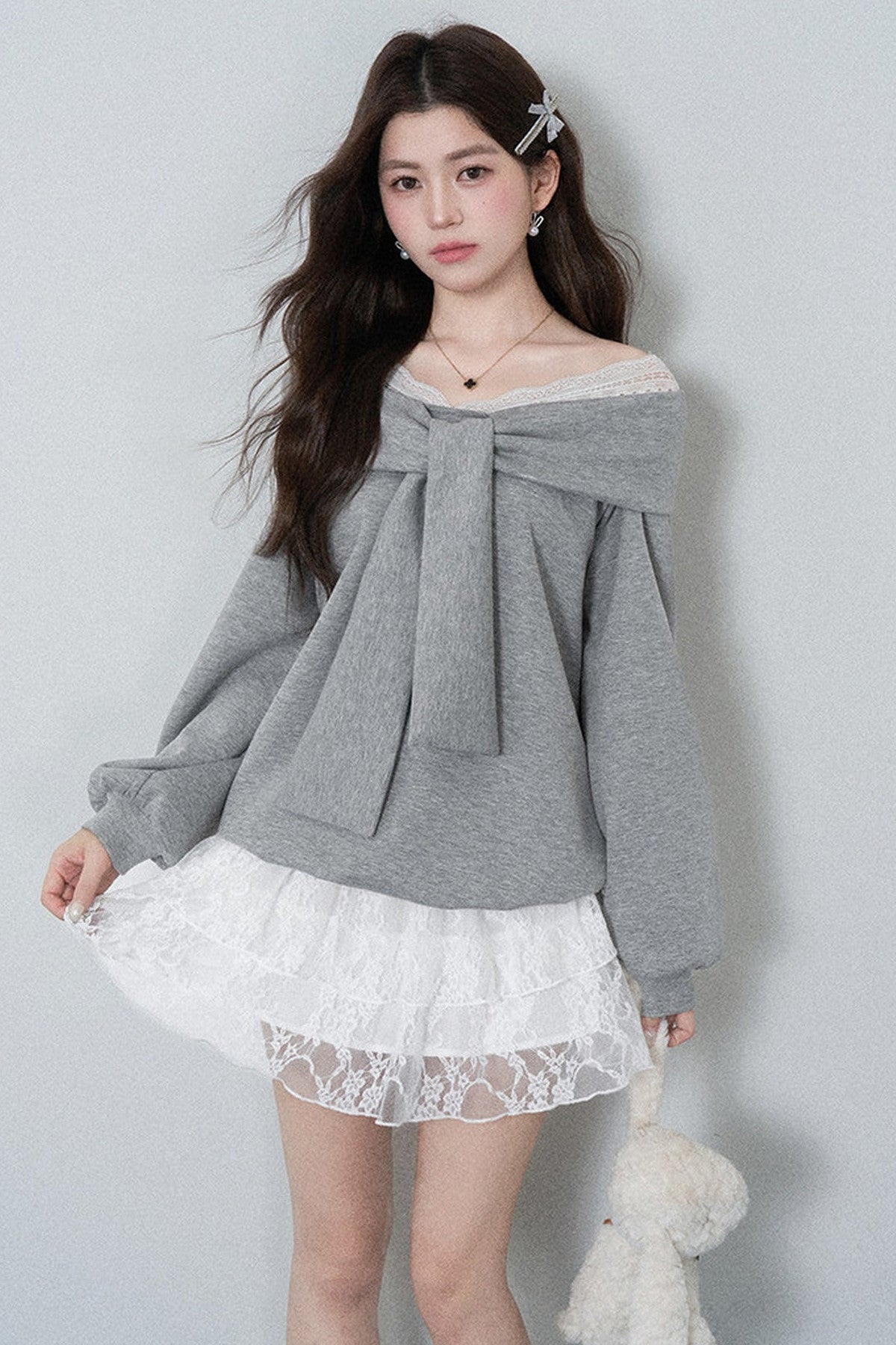 One-Shoulder Bow Lace A-Line Dress