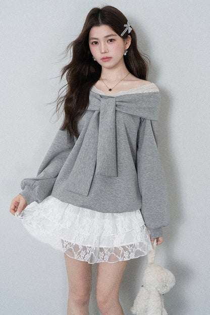 One-Shoulder Bow Lace A-Line Dress