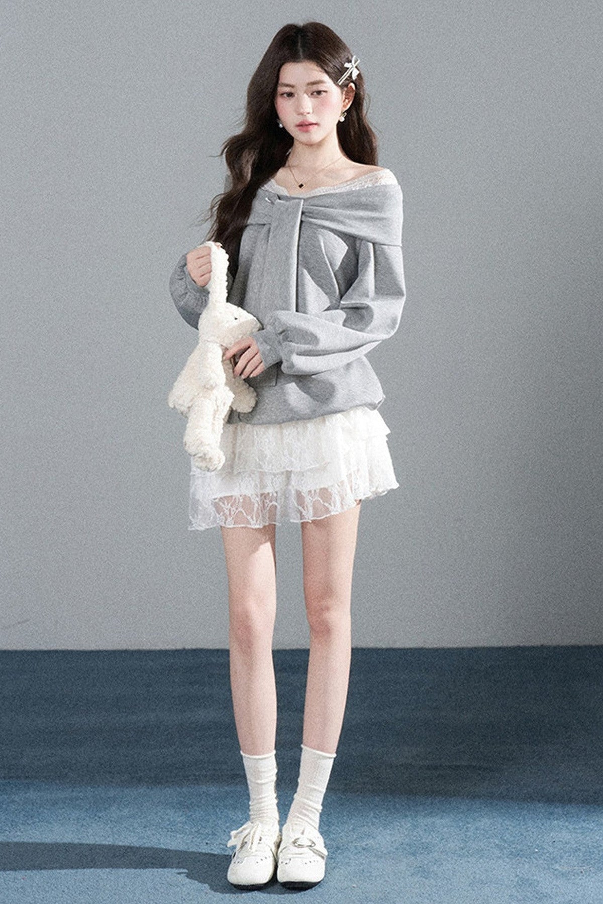 One-Shoulder Bow Lace A-Line Dress