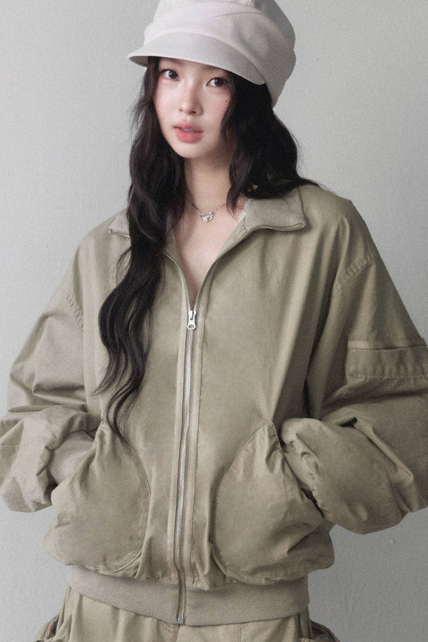 Loose Workwear Jacket and Pleated Skirt Set-Up