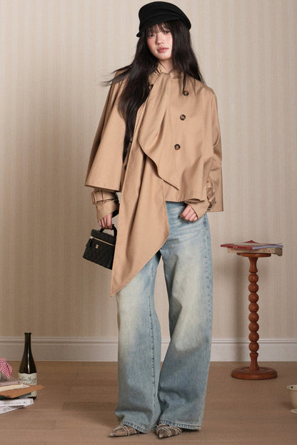 Double-Breasted Cape Trench Coat