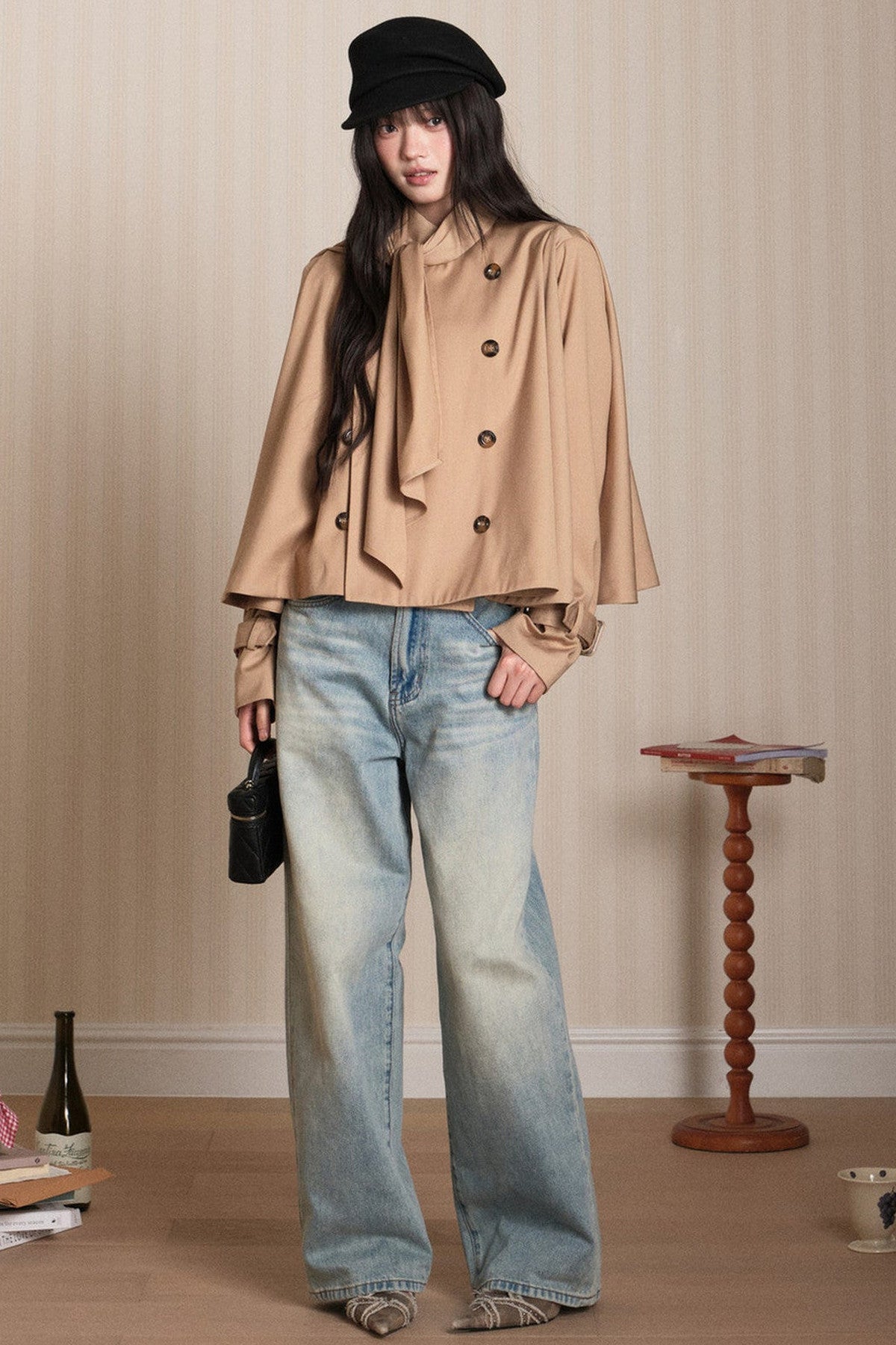Double-Breasted Cape Trench Coat