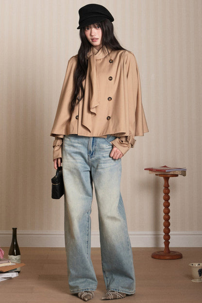 Double-Breasted Cape Trench Coat