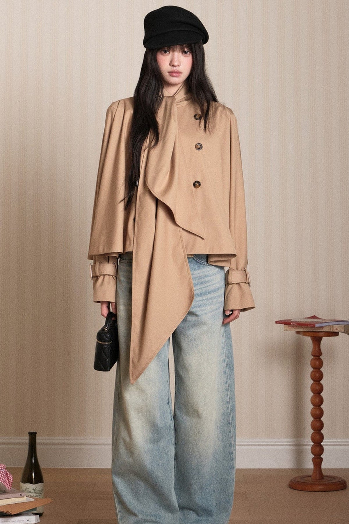 Double-Breasted Cape Trench Coat