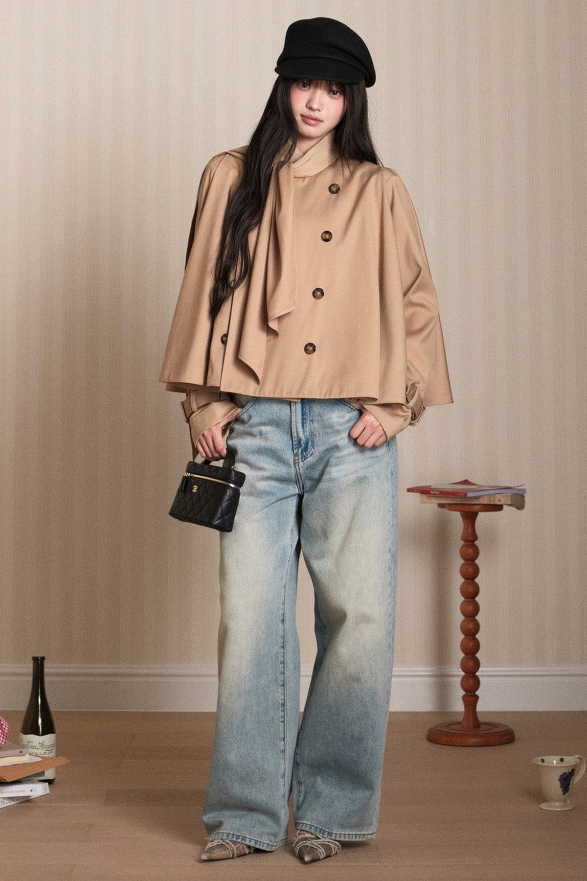 Double-Breasted Cape Trench Coat
