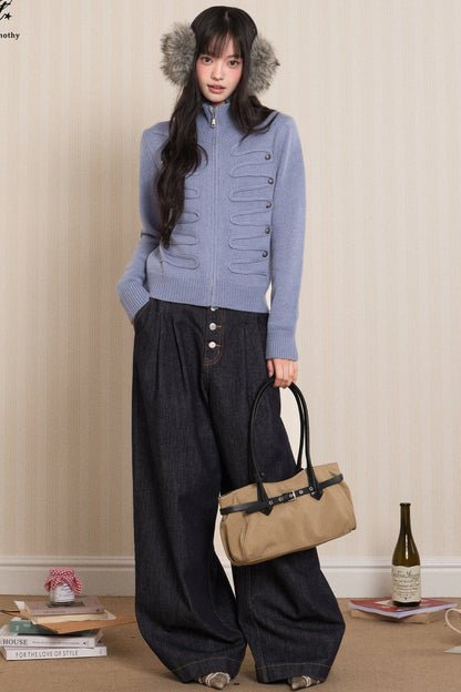 Napoleon Style Zipper Knit Cardigan