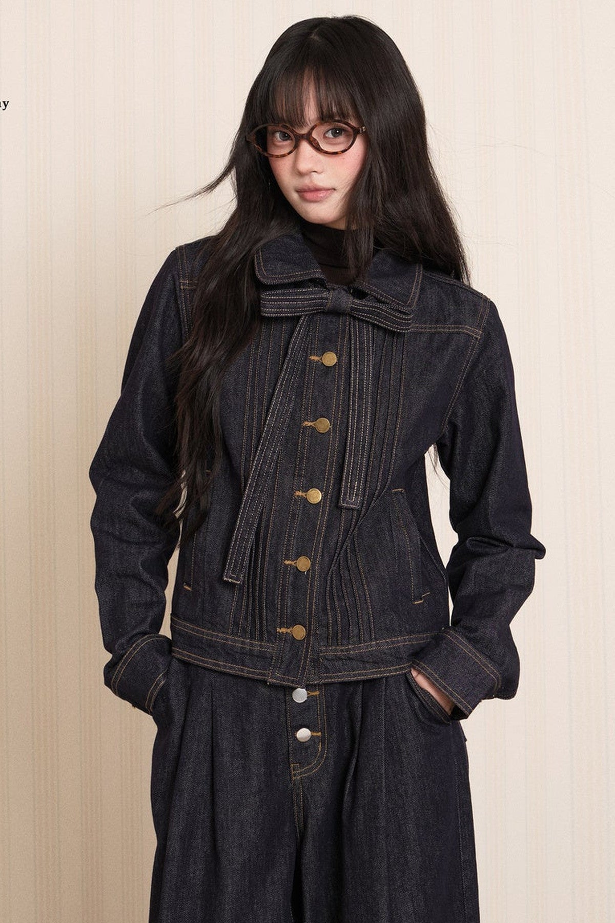 Washed Denim Lapel Tie Jacket