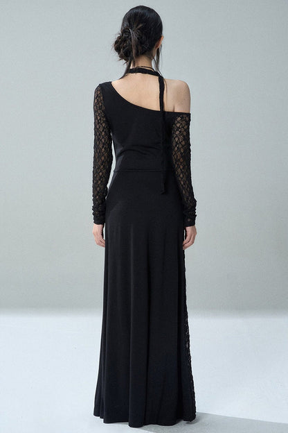Black Off-The-Shoulder Halter Long Dress