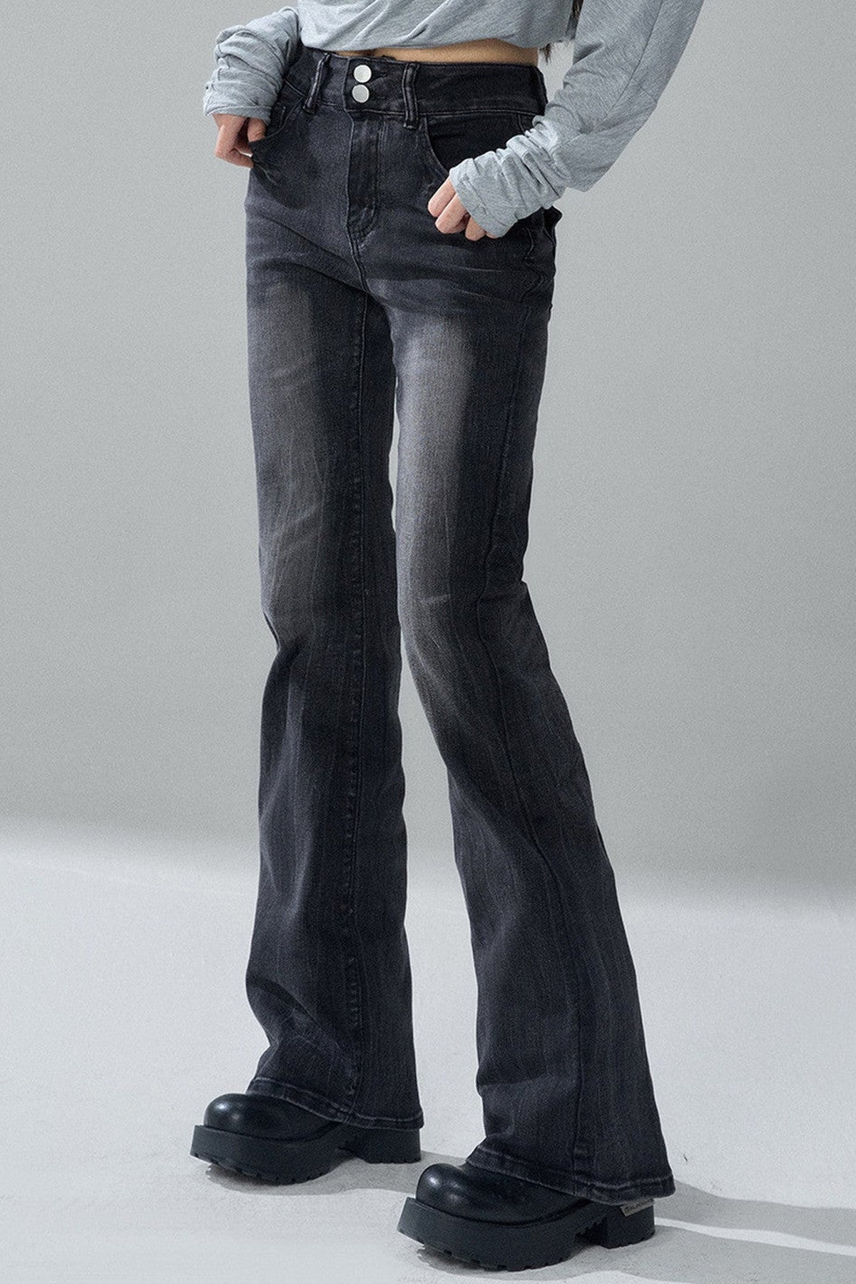 Black Micro-Flared Jeans
