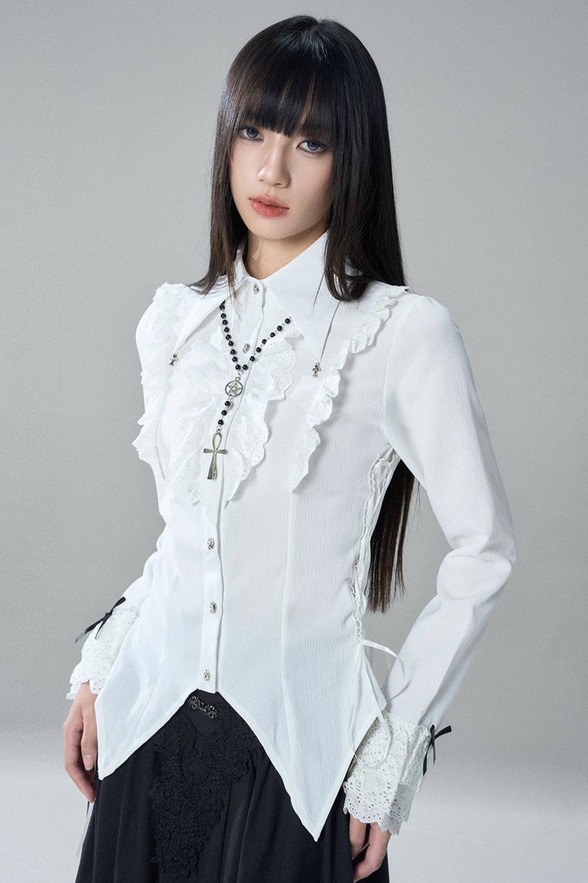 Gothic Black Skirt and White Shirt Set-Up