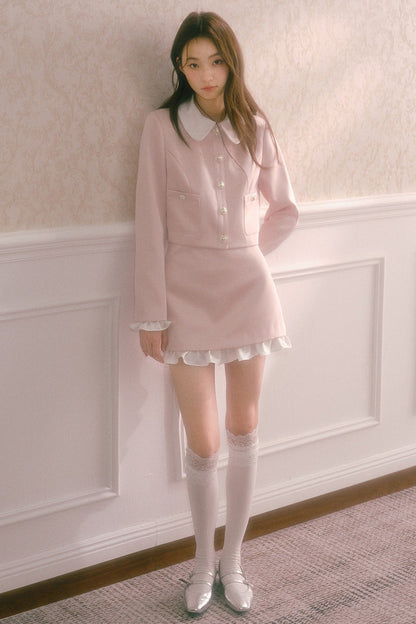 Satin Jacket and Ruffled Hip-Hugging Skirt Set-Up