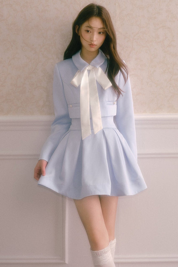 Satin Jacket and High-Waisted Pleated Skirt Set-Up