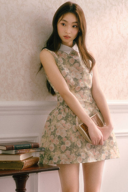 Rose Oil Painting Shirt Collar Dress