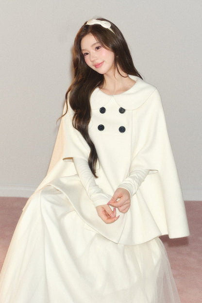 Manteau cape châle en laine croisé à col Claudine