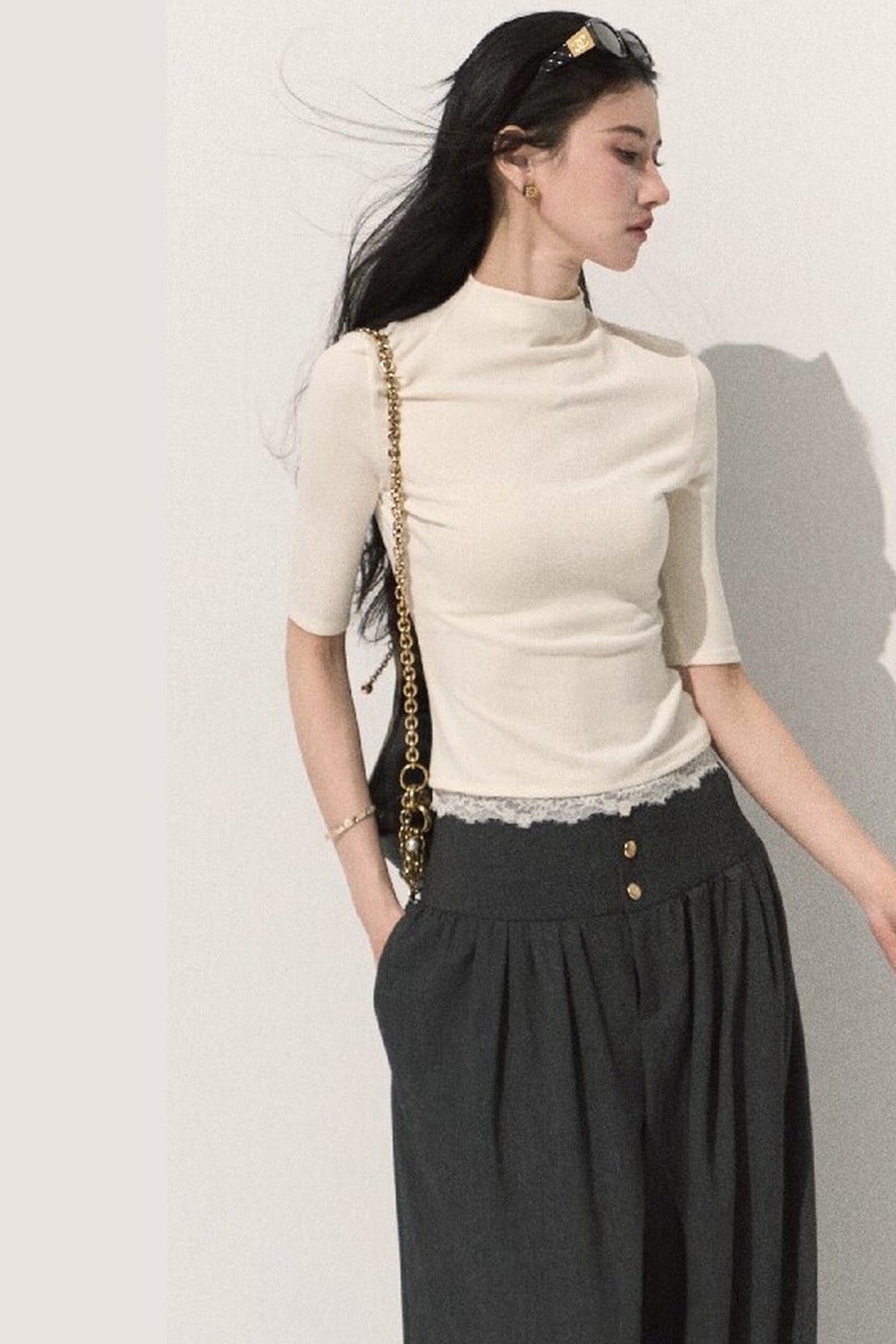 Wool Half-High Collar Knit Top