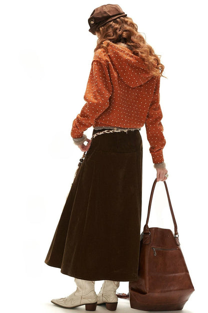Cardigan à capuche zippé à pois