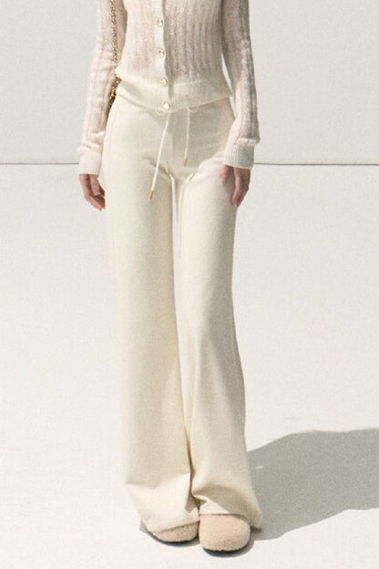 Silver-Embellished High-Waisted Wide-Leg Pants