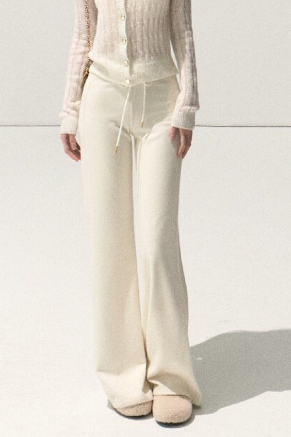 Silver-Embellished High-Waisted Wide-Leg Pants