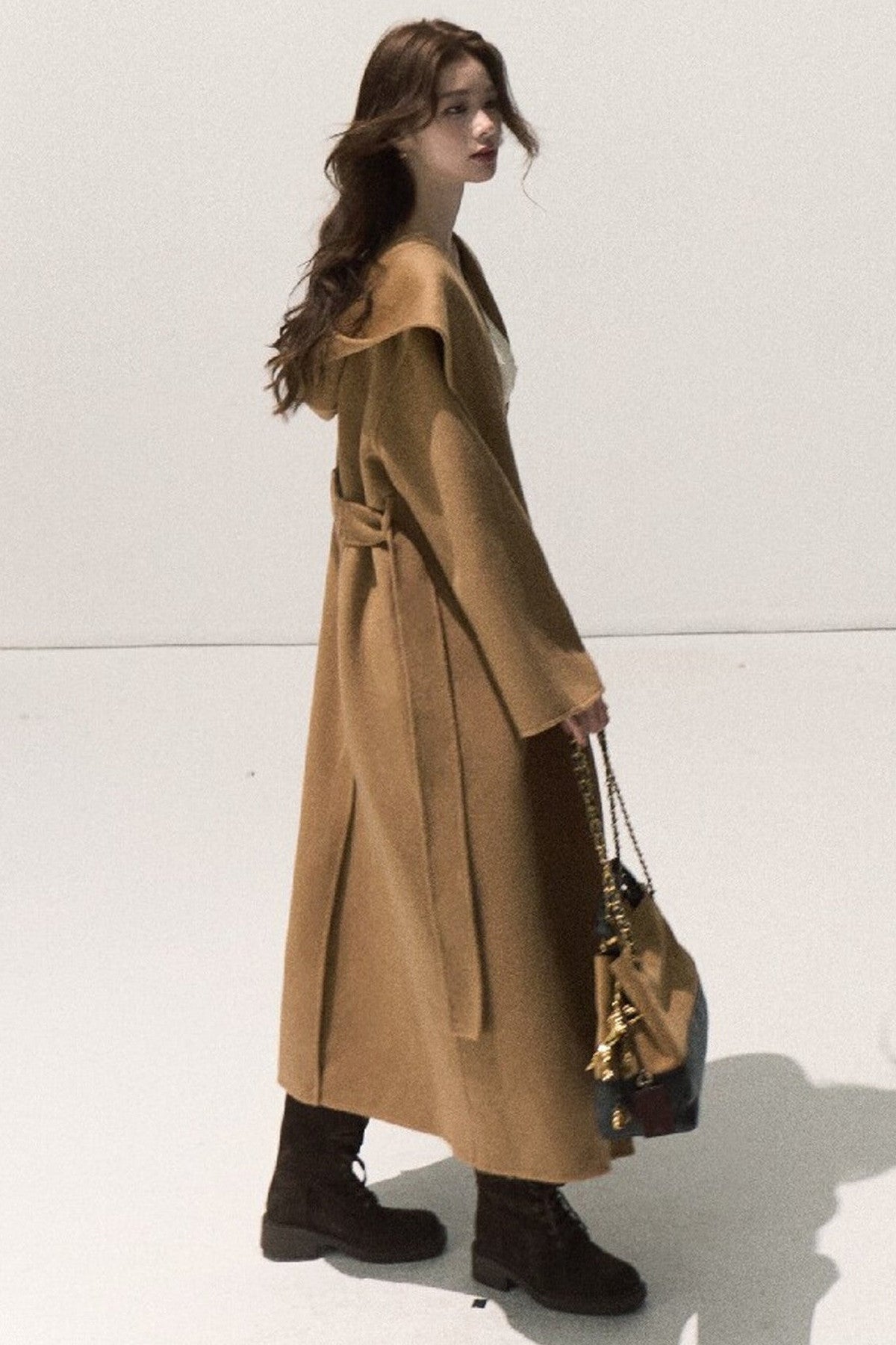 Manteau en laine double face style peignoir
