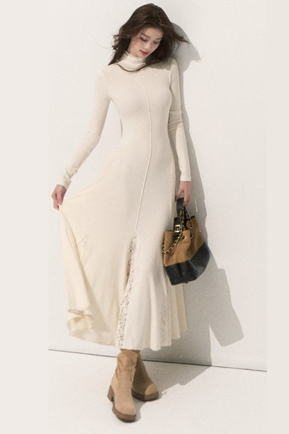 Long-Sleeve High-Neck Knit Dress