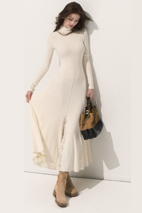 Long-Sleeve High-Neck Knit Dress