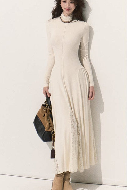 Long-Sleeve High-Neck Knit Dress