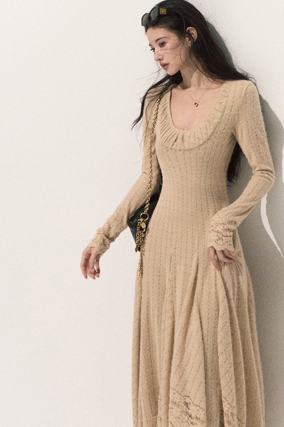 U-Neck Long Sleeve Knit Dress