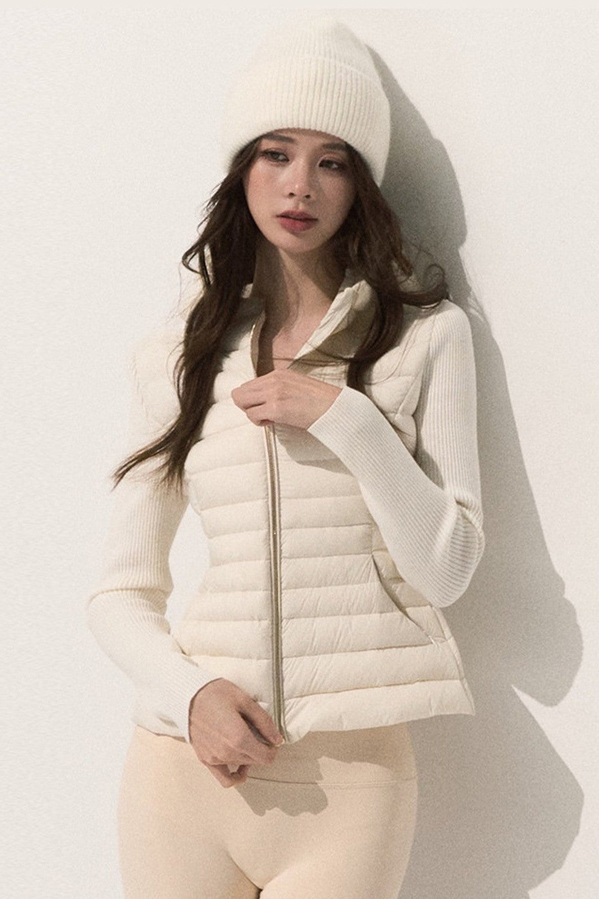 Knitted Patchwork Ribbed Down Jacket