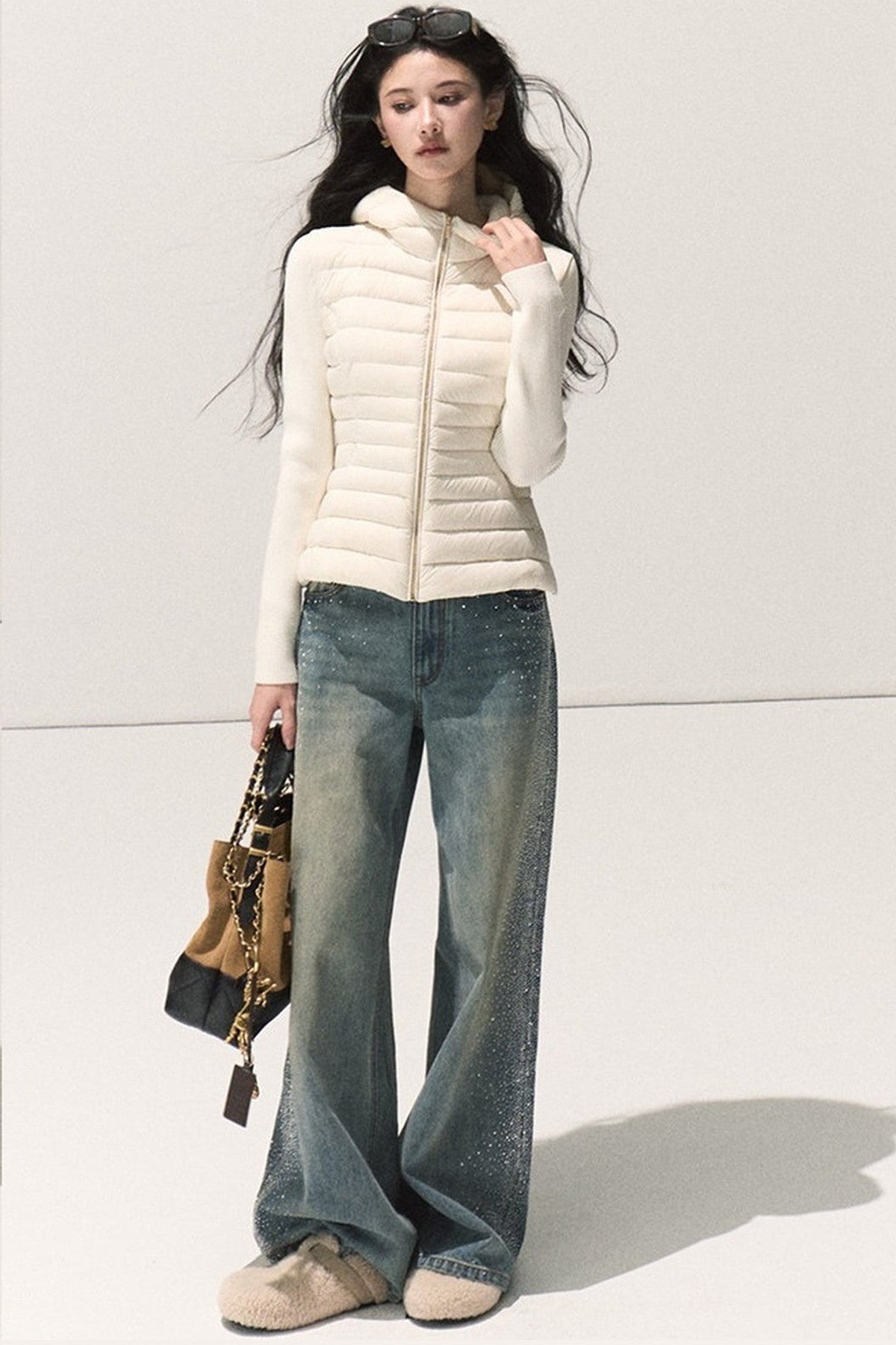 Knitted Patchwork Ribbed Down Jacket