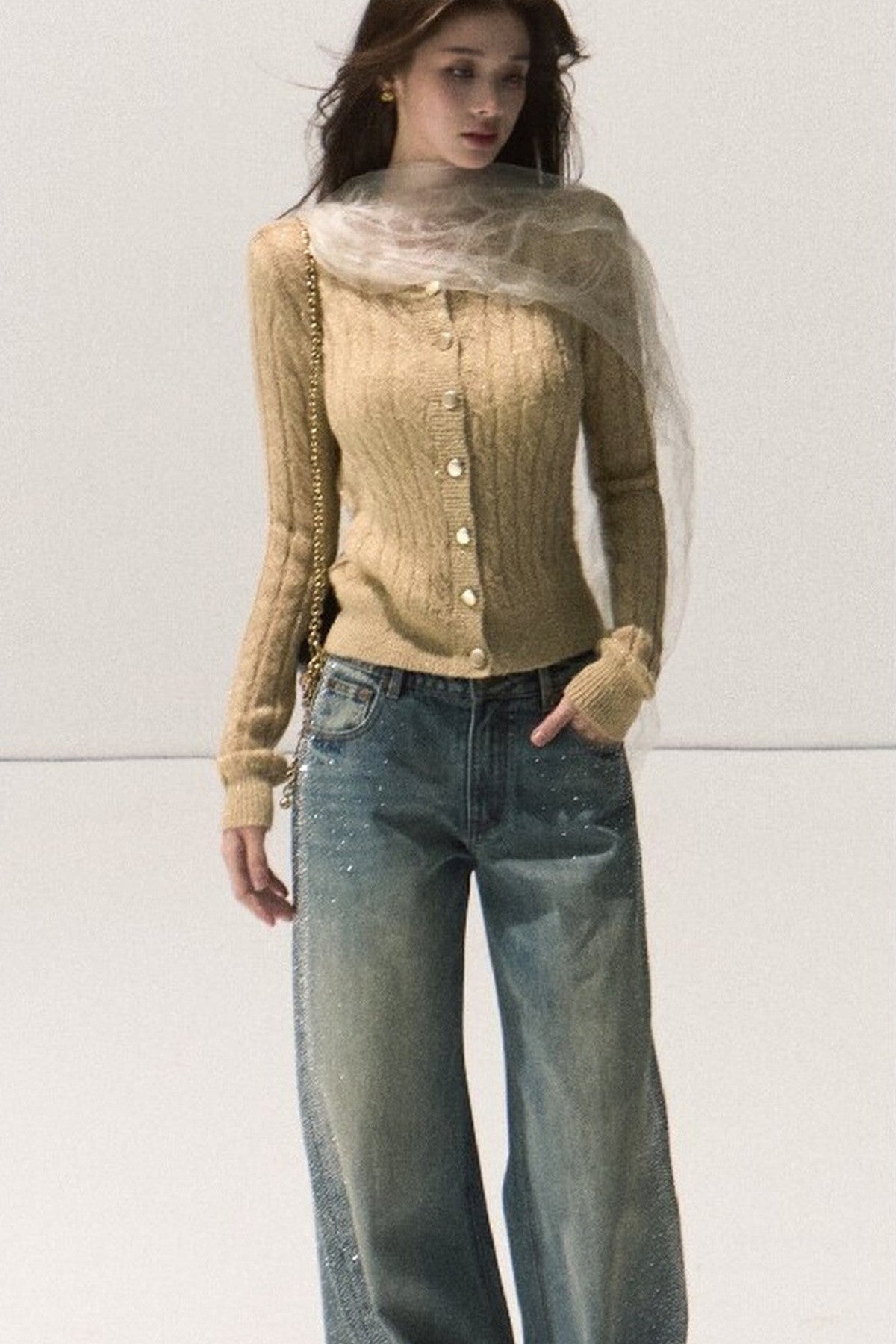 Wool Cable Knit Cardigan
