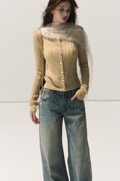 Wool Cable Knit Cardigan