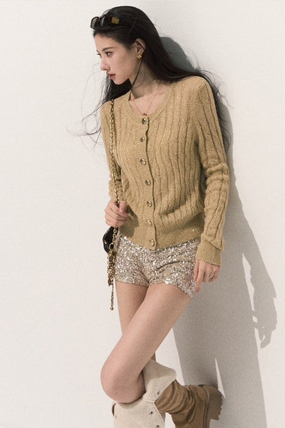 Wool Cable Knit Cardigan